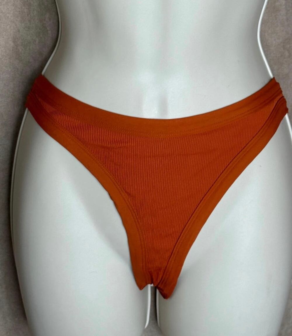 L*Space Amber Brown Ribbed Foley Bitsy Bikini Bottom M